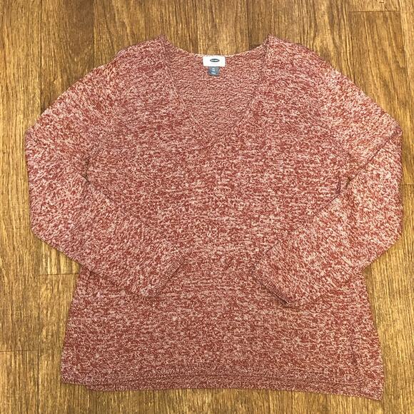 Old Navy Red White Heathered Marled Melange V-Neck Pullover Sweater Size XL - Picture 1 of 10